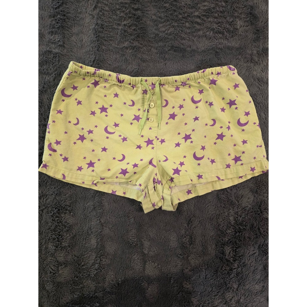 Ellemenno Womens Pajama Shorts Lime Green Purple Celestial Star MoonPrint Size M